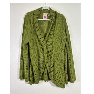 Antthony Original Vintage 90s Size M Green Open Knit Bell Sleeve Cardigan *FLAW*